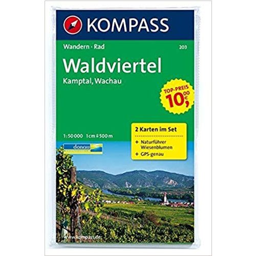 203. Waldviertel, Kamptal, Wachau, 2teiliges Set mit Naturführer turista térkép Kompass 