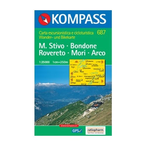 687. Monte Stivo, Monte Bondone, Rovereto, Mori, Arco, 1:25 000 turista térkép Kompass 