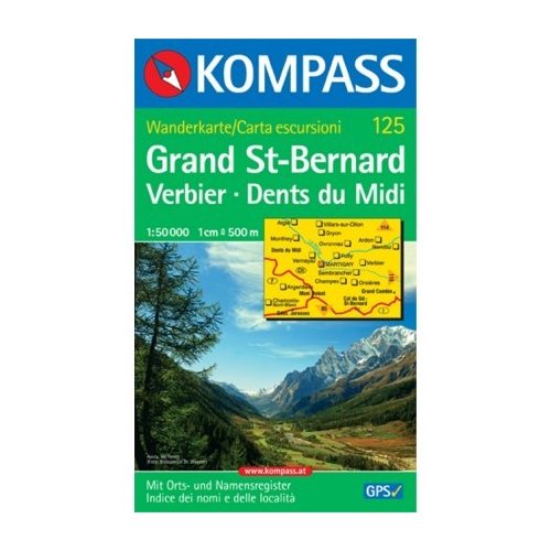 125. Grand St. Bernard/Großer St. Bernhard turista térkép Kompass 