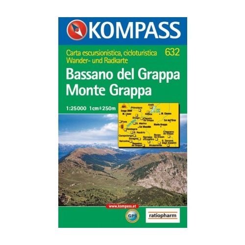 632. Bassano del Grappa, Monte Grappa, 1:25 000 turista térkép Kompass 