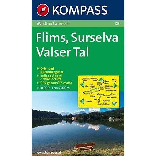 123. Flims, Surselva, Valser Tal turista térkép Kompass 