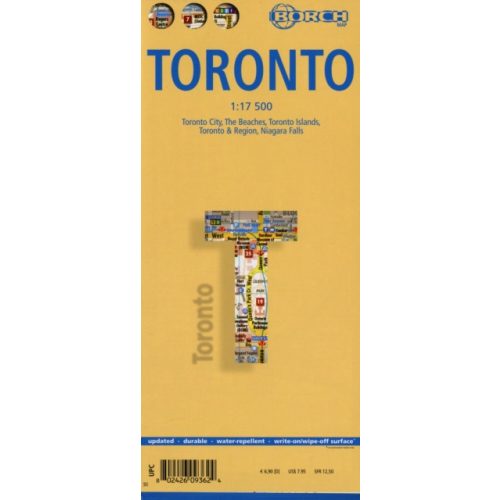 Toronto város térkép Borch 2 oldalas, fóliás Toronto City, The Beaches, Toronto Islands, Toronto & Region, Niagara Falls 1:17 500 