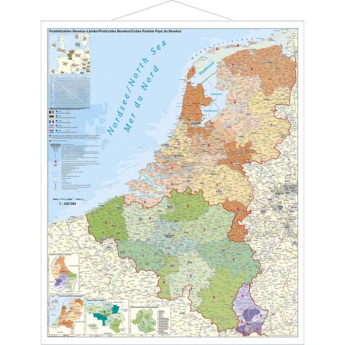 Benelux államok, Benelux államok irányítószámos térképe fóliás, fémléces 1:400 000 140x100 cm