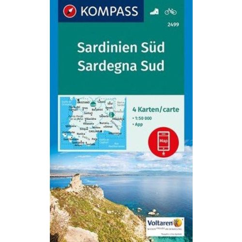 2499. Dél Szardínia térkép, Sardinien Süd, 4teiliges Set turista térkép Kompass  1:50 000