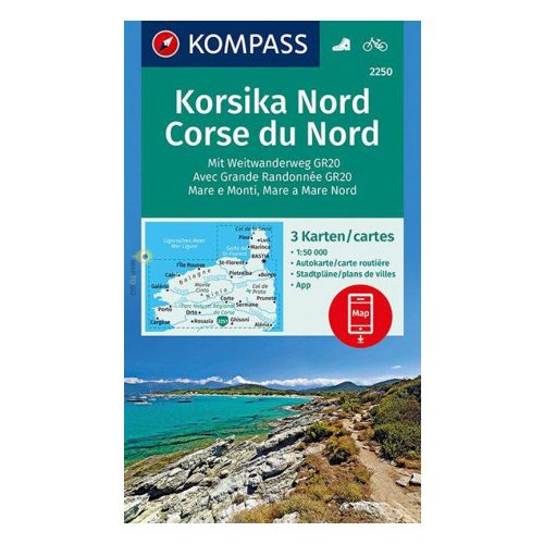 2250. Észak-Korzika turista térkép Kompass, Korsika Nord térkép szett, 3 részes 1:50e