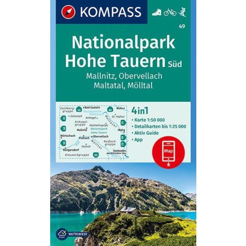 49. Hohe Tauern turista térkép Dél, Hohe Tauern Nemzeti Park Dél, Mallnitz, Obervellach, Maltatal, Mölltall turista térkép 4 az 1-ben, 1:50e, 2019 
