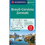  87. Breuil-Cervinia Zermatt turista térkép Kompass 1:50 000, Matterhorn turista térkép 4 az 1-ben 