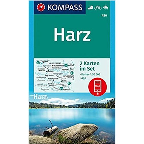 450. Harz turista térkép, 2teiliges Set mit Naturführer Kompass Harz-hegység térkép