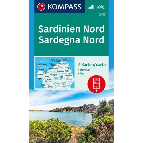 2497. Észak Szardínia térkép, Sardinien Nord, 4teiliges Set turista térkép Kompass  1:50 000