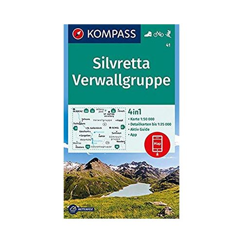 41. Silvretta turista térkép Kompass 1:50 000 Verwallgruppe térkép 4 részes térképszett