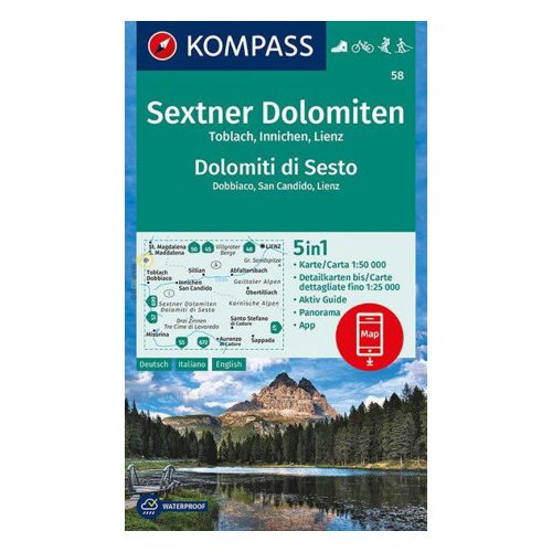 58. Sextner Dolomiten turista térkép Kompass 1:50 000 5 db-os térképszett