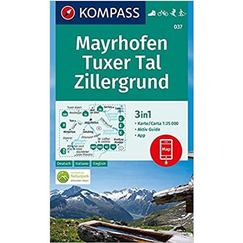 037. Mayrhofen turista térkép Kompass 1:25 000 Tuxer Tal turista térkép 3in1