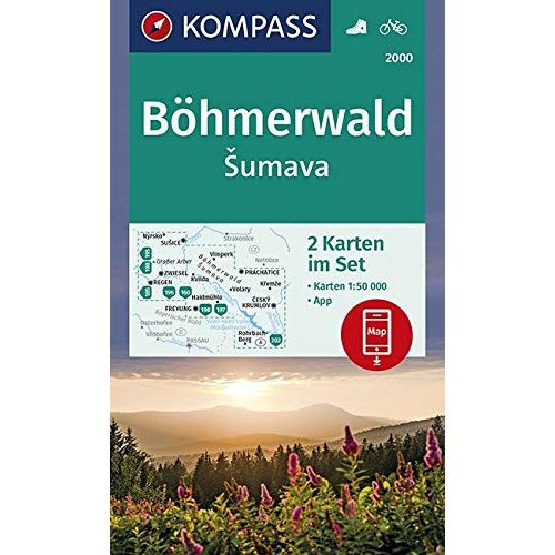 2000. Böhmerwald/Sumava turistatérkép, 2-részes Böhmerwald turista térkép Kompass 1:50 000