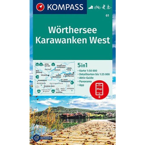 61. Wörther See turista térkép Kompass 1:50 000, 5 az 1-ben, 2019 