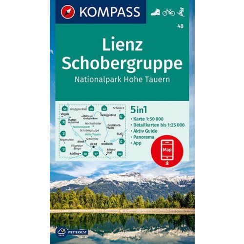48. Lienz, Schobergruppe, NP Hohe Tauern turista térkép laminált Kompass 1:50e, 5 az 1-ben, 2020