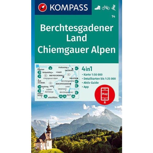 14. Berchtesgadener Land, Chiemgau Alpok turista térkép Kompass Berchtesgadener turista térkép 1:50e, 4 az 1-ben, 2020 