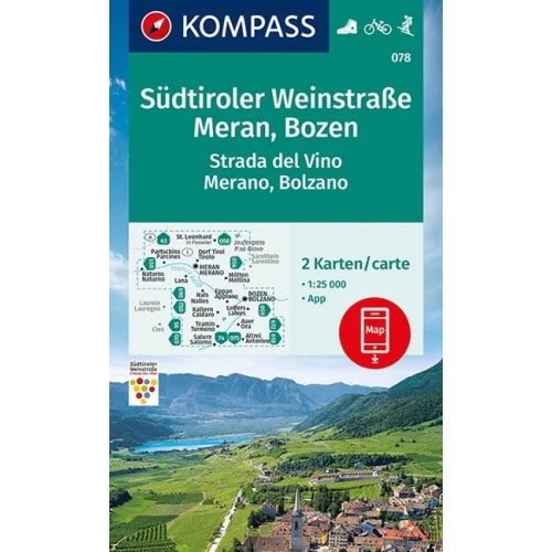 078. Südtiroler Weinstraße, Meran, Bozen turistatérkép szett 2 részes 1:25 000 turista térkép Kompass 