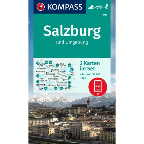 291. Salzburg és környéke turistatérkép, Salzburg Rund um, 2 részes szett Salzburg turista térkép Kompass 