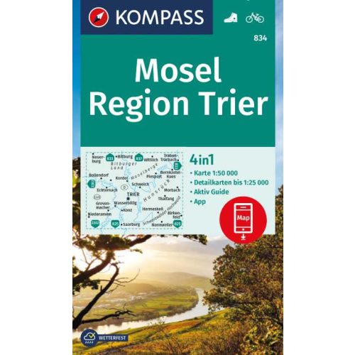 834. Mosel, Region Trier, Mosel turista térkép Kompass 