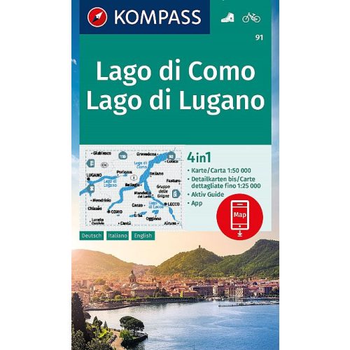 91. Comoi-tó turista térkép Kompass 1:50 000 Lago di Como, Lago di Lugano