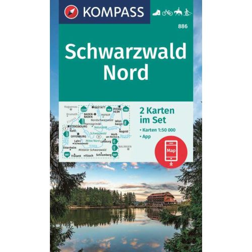 886. Fekete-erdő turista térkép észak, Schwarzwald Nord túratérkép, 2-részes Kompass 