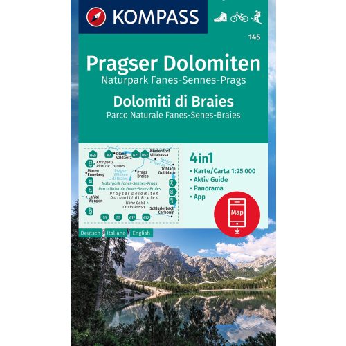 145. Pragser Dolomiten/Dolomiti di Braies, 1:25 000, D/I  Dolomitok turista térkép Kompass 