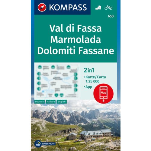650. Val di Fassa turista térkép, Marmolada, Dolomiti Fassane, 1:25.000