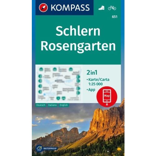 651. Schlern túratérkép, Rosengarten, Sciliar, Catinaccio, Latemar turistatérkép turista térkép szett Kompass 1:25 000 