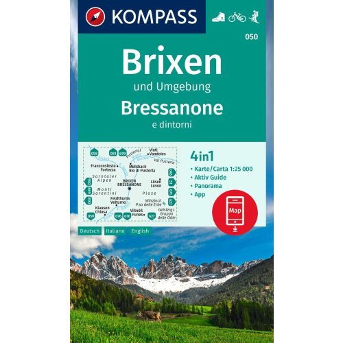 050. Kompass 050 Brixen und Umgebung térkép 1:25.000, Wandern, Rad fahren, Brixen turista térkép Kompass 