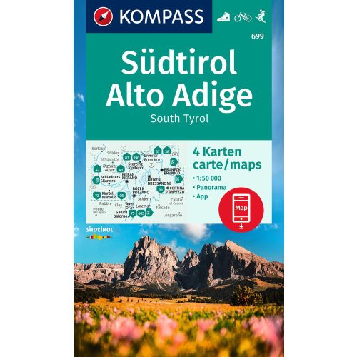 699. Dél-Tirol turistatérkép, Südtirol Alto Adige Südtirol turista térkép Kompass 1:50 000  2023.