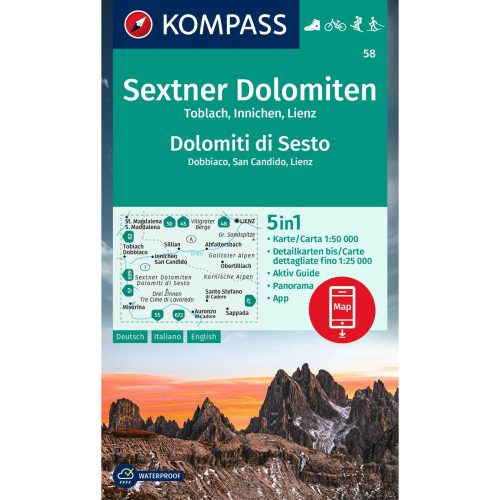 58. Sextner Dolomiten turista térkép Sextner Dolomitok turistatérkép Kompass 1:50 000 5 db-os térképszett