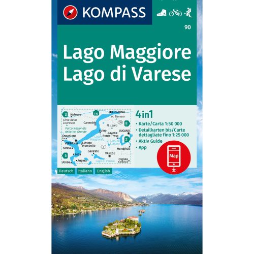 90. Lago Maggiore turista térkép Kompass Maggiore -tó turistatérkép, Varese -tó 1:50 000 