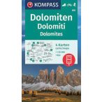  672. Dolomiten turista térkép, Dolomitok turista térkép Kompass 4 db-os térképszett 1:35 000  