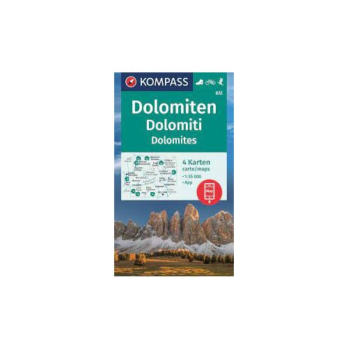 672. Dolomiten turista térkép, Dolomitok turista térkép Kompass 4 db-os térképszett 1:35 000  