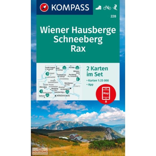 228. Wiener Hausberge turista térkép, Schneeberg turistatérkép, Rax turistatérkép Kompass 1:25e, 2 részes szett  2023