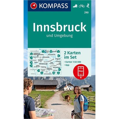 290. Innsbruck és környéke turistatérkép Kompass 1:50e,  K 290  Innsbruck turista térkép 2 részes szett