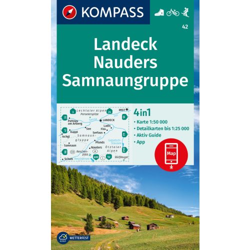 42. Landeck turista térkép, Nauders, Samnaungruppe túra-, sí- és kerékpáros térkép Kompass  1:9 000  2023.