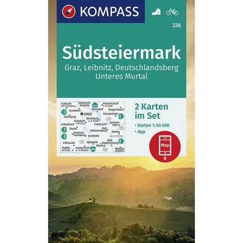 226. Südsteiermark turista térkép Kompass 1:50 000 Graz, Leibnitz, Deutschlandsberg, Unteres Murtal térképszett