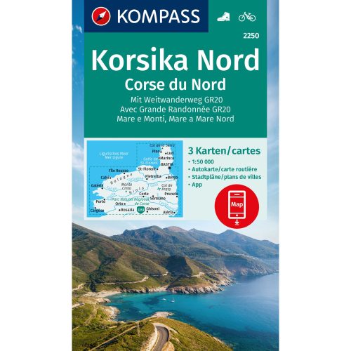 2250. Észak-Korzika turista térkép Kompass, Korsika Nord térkép szett, 3 részes 1:50e