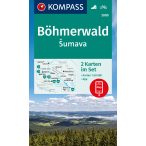   2000. Böhmerwald Sumava turistatérkép, 2-részes Böhmerwald turista térkép Kompass 1:50 000