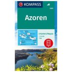   2260. Azori szigetek turista térkép, 2 részes szett Azoren turista térkép Kompass  2023. Azori térkép 1:50e