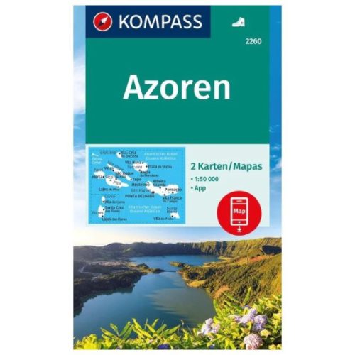 2260. Azori szigetek turista térkép, 2 részes szett Azoren turista térkép Kompass  2023. Azori térkép 1:50e