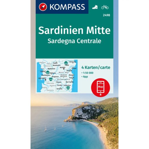 2498. Közép Szardínia térkép, Sardinien Mitte, 4teiliges Set turista térkép Kompass 1:50 000 2024.