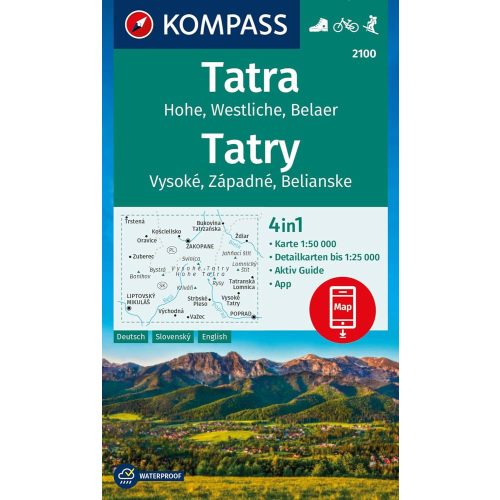 2100. Magas Tátra turista térkép, Hohe Tatra/Vysoké Tatra turistatérkép Kompass (2024)