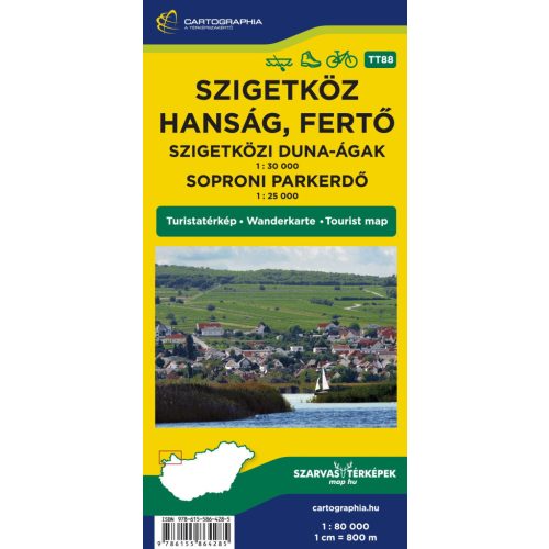 Szigetköz turista térkép, Szigetköz térkép, Hanság, Fertő térkép Szigetköz kerékpáros-, vízisport- és turistatérkép Szarvas-Cartographia 2026.