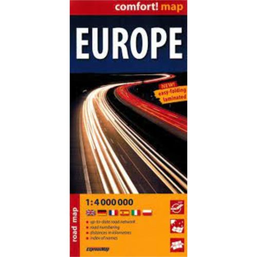  Európa térkép, Európa autós térkép Comfort laminált map 1:4mio 