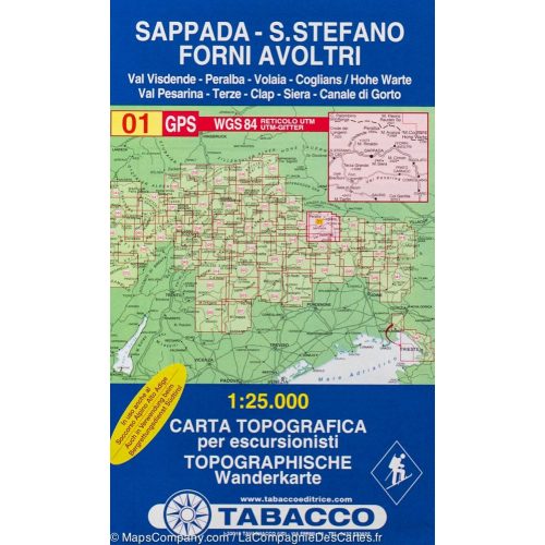 01. Sappada - S. Stefano - Forni Avoltri - Val Visdende turista térkép Tabacco 1: 25 000 