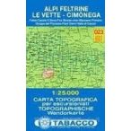   023. Alpi Feltrine - Cimònega - Le Vette turista térkép Tabacco 1: 25 000 