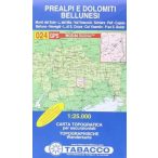   024. Prealpi e Dolomiti Bellunesi turista térkép Tabacco 1: 25 000 