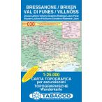   030. Bressanone, Brixen - Val di Funes, Villnösstal turista térkép Tabacco 1: 25 000 